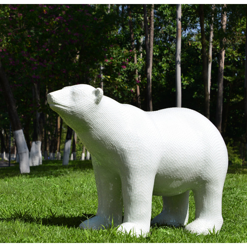 Arlmont & Co. Polar Bear Statue With White Glass Diamond Exterio